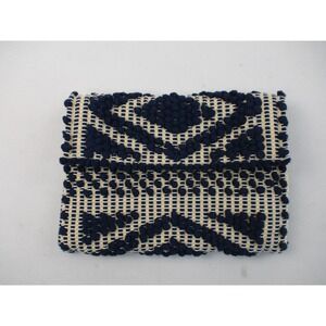 Antonello Tedde Clutch Women OS Navy Cream Woven Pom Pom Handcrafted Italy Bag